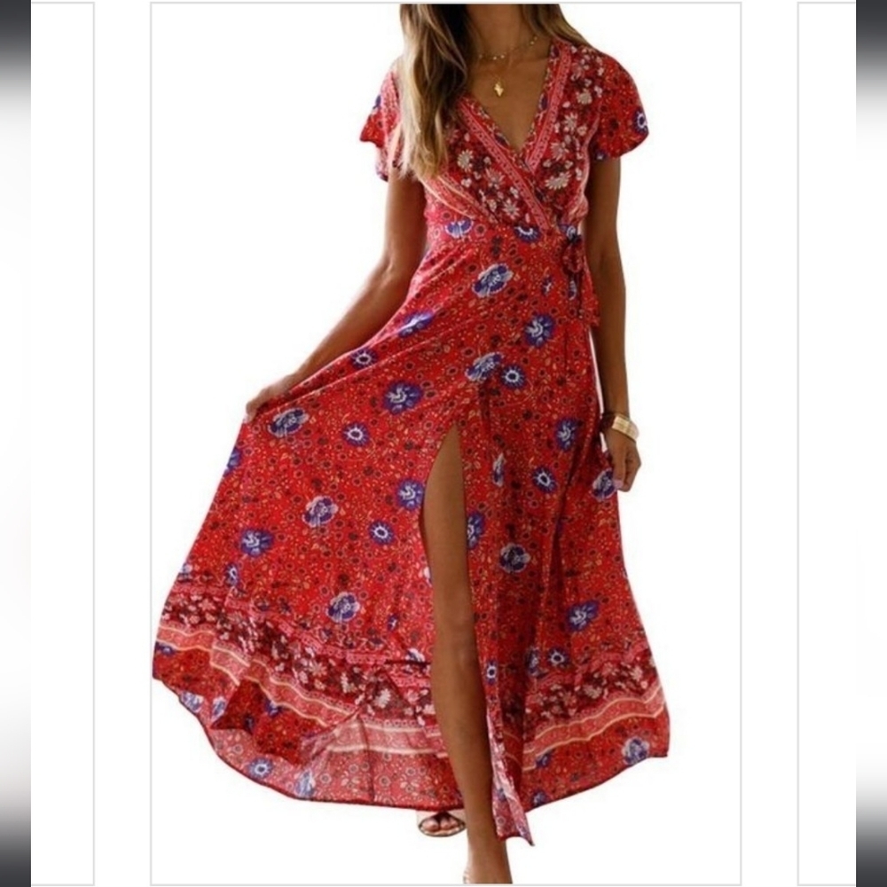 Gypsy Floral Swing Boho Chic Rio True Wrap Maxi Dress Summer Chic Boutique
